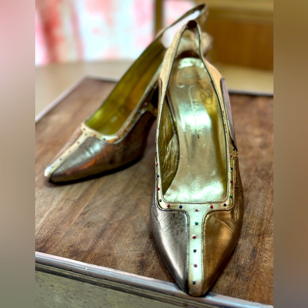 Vintage CHA-RAYE leather sling back heels, 7.5, GUC